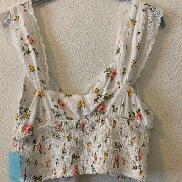 White & Floral Crop Top - Picture 2 of 2